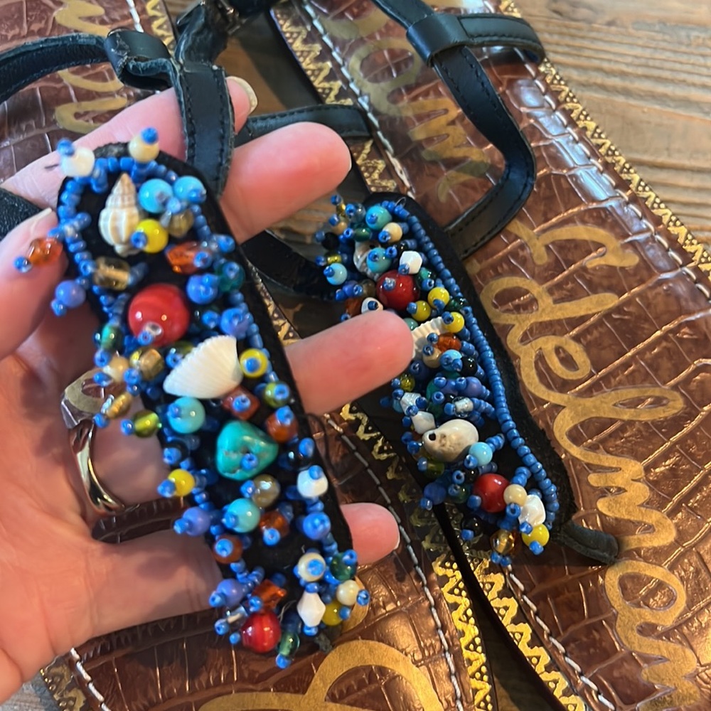 Sam Edelman Gabrielle Beaded Shell Thong Sandals New - Picture 2 of 7